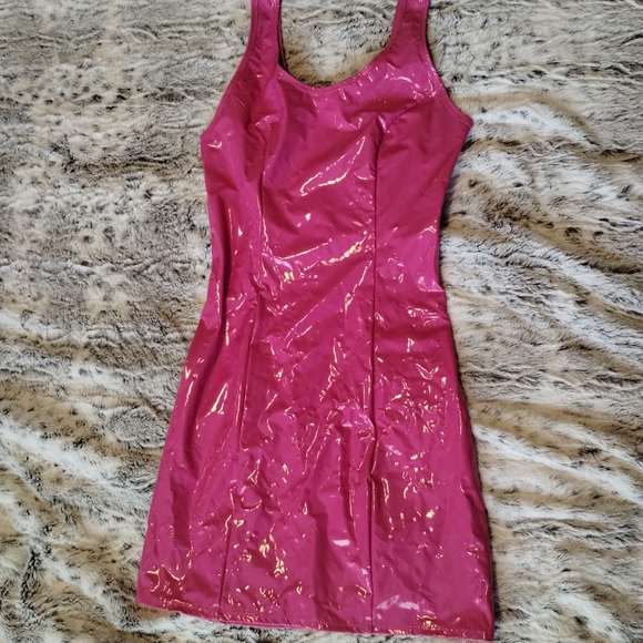 open lace back dress Beauty Doll Halter Faux Leather Mini Dress